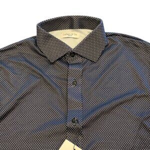 NWT Collars & Co Shirt Sz M Dress Collar Long Sleeve Performance Black Polka Dot